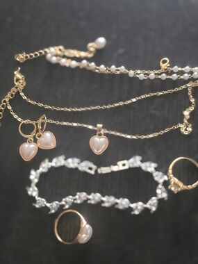 Gold & Pearl Heart Necklace and Earring Set - Elegant Women's Jewelry